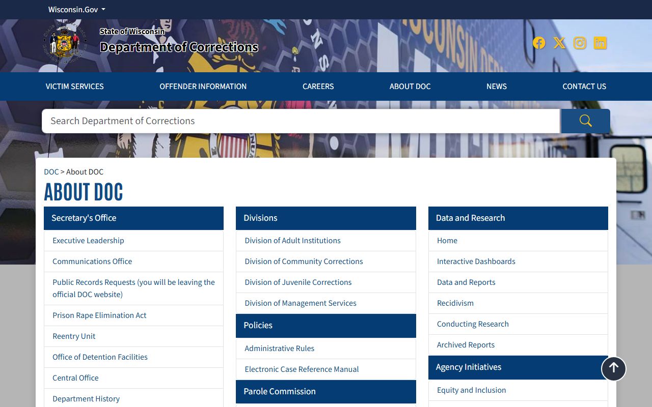 Wisconsin Jail Roster source image from Wisconsin DOC about page